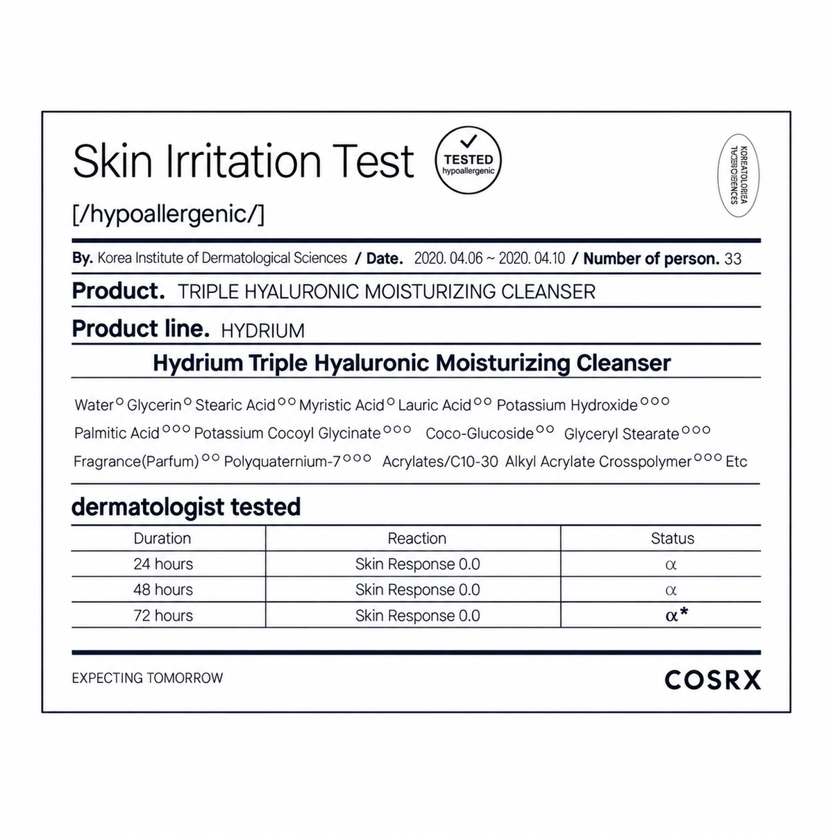 COSRX Hydrium Triple Hyaluronic Moisturizing Cleanser 50ml / 150ml