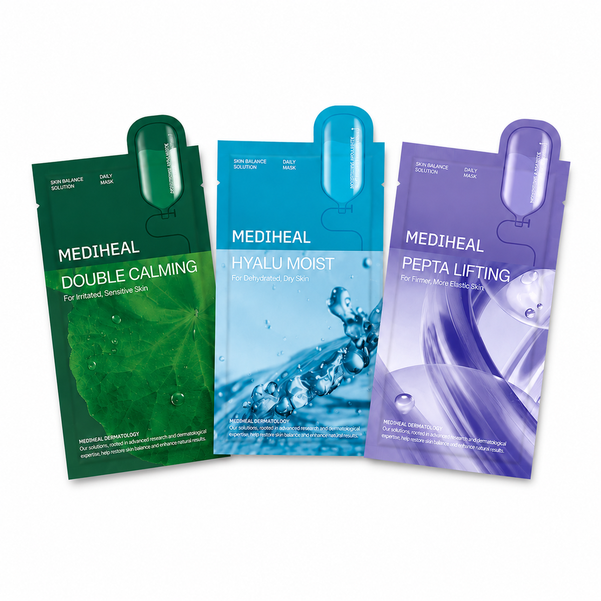 MEDIHEAL Double Calming, Hyalu Moist & Pepta Lifting Masks