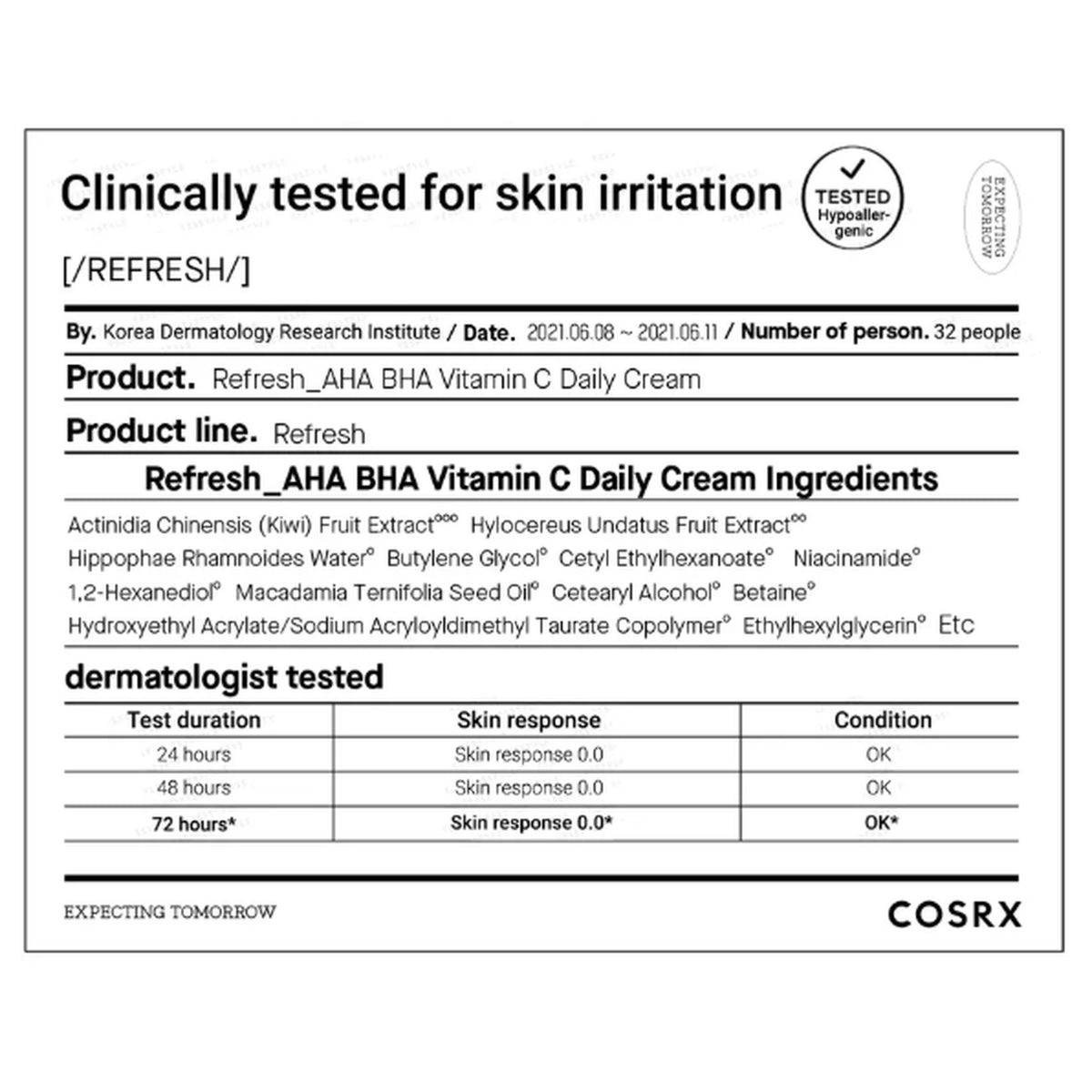 COSRX Refresh AHA BHA Vitamin C Daily Cream 50ml