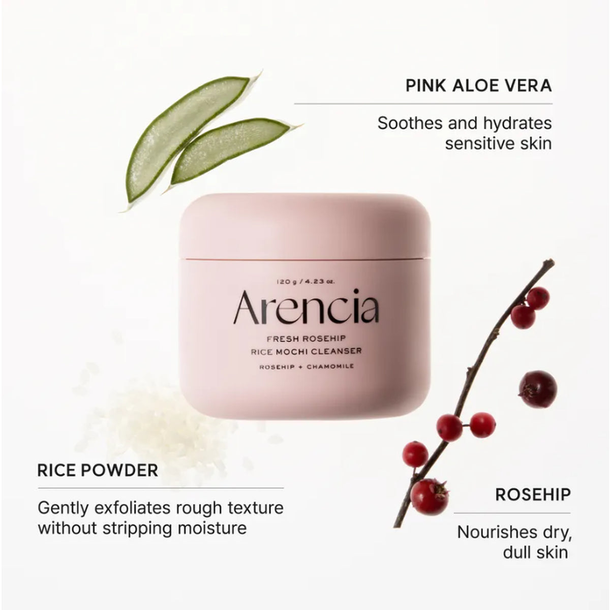 ARENCIA Fresh Rosehip Rice Mochi Cleanser 120g